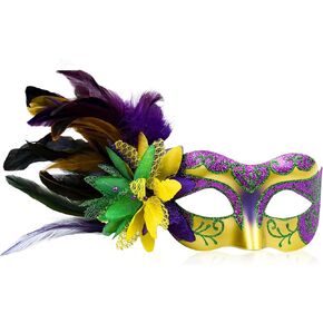 Womens Feather Mardi Gras Mask Carnival Masquerade Mask Venetian Costume Mask for Carnival Ball Prom Costume Party in Saudi Arabia