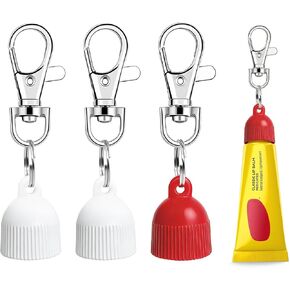 حامل سلسلة مفاتيح مكون من 4 عبوات متوافق مع Carmex - 2 غطاء بديل لبلسم الشفاه أحمر + 2 أبيض، سلسلة مفاتيح محمولة مانعة للتسرب متوافقة مع Carmex Classic 0.35 أونصة in Kuwait