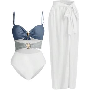 Womens Spaghetti Strap Semi-Sheer Cutout Sexy Monokini Swimsuit & Cover Up Skirt Set - Beachwear for Summer Vacation in Saudi Arabia