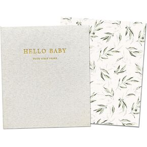 Peachly Minimalist Baby Memory Book For Girls Milestone Keepsake Journal | First Five Years Baby Girl Memory Book | Baby keepsakes First Year Memory Book | Baby Girl Baby Book | Grey Linen Botanica in Saudi Arabia