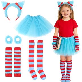 مجموعة أزياء eygeufg Storybook - تنورة توتو زرقاء، وعصابة رأس، وتدفئة الذراع والساق مخططة باللونين الأحمر والأزرق وأساور معصم للمراهقين والبالغين، ليوم القراءة المدرسية والمناسبات ذات الطابع الخاص (5 قطع) in Kuwait