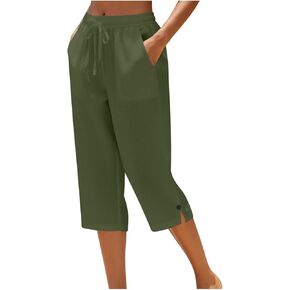 Women's Cropped Casual Pants Elastic Waist Drawstring Straight Leg Capri Pants Lightweight Comfy Lounge Trousers with Pocket in Saudi Arabia