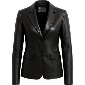 Lambskin Leather Blazer Women – Premium Women Leather Jacket with Notched Lapel, Long Sleeves, Flap Pockets in Saudi Arabia