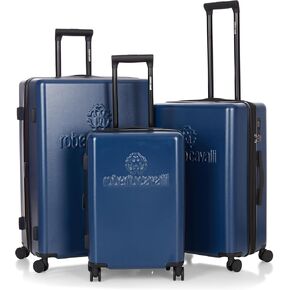 ROBERTO CAVALLI LOGO Luxury 3 Piece Luggage Set, Expandable Hard Shell Suitcases with 8 Spinner Wheels, Combination Lock Large Suitcase Set for Men and Women -Navy Blue in Kuwait