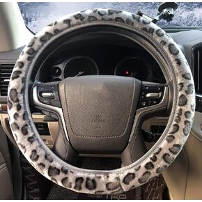 غطاء عجلة قيادة السيارة من ZHOL Fuzzy، غطاء عجلة قيادة السيارة من الفرو مناسب عالميًا، واقي عجلة السيارة منفوش دافئ على شكل نمر، ملحقات السيارة، غطاء عجلة القيادة بطبعة الفهد للرجال والنساء (بني) in Kuwait