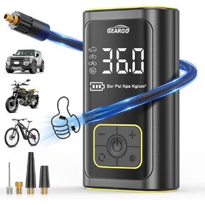 منفاخ الإطارات المحمول GEARGO بقوة 150 رطل لكل بوصة مربعة، مضخة هواء محمولة بقدرة 4200 مللي أمبير في الساعة لإطارات السيارات، مضخة تضخم أسرع 3 مرات لإطارات الدراجة مع مقياس ضغط الإطارات، إيقاف تلقائي، شاحن سريع | دراجة نارية والكرة in Kuwait