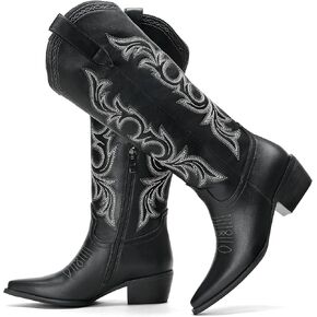 Cozivwaiy النساء أحذية رعاة البقر المطرزة أحذية عالية في الركبة 1.96 بوصة الكعب سحب على راعية البقر بو الجلود البلد كونسنت طويل القامة نصف سحاب مكتنزة مدببة in Kuwait