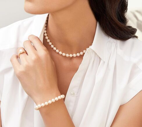 سوار لؤلؤ المياه العذبة الأبيض من The Pearl Source للنساء - سوار اللؤلؤ المستزرع من الفضة الإسترليني 925 مع اللؤلؤ المستنبت الأصلي، 7.0-7.5 ملم in Saudi Arabia
