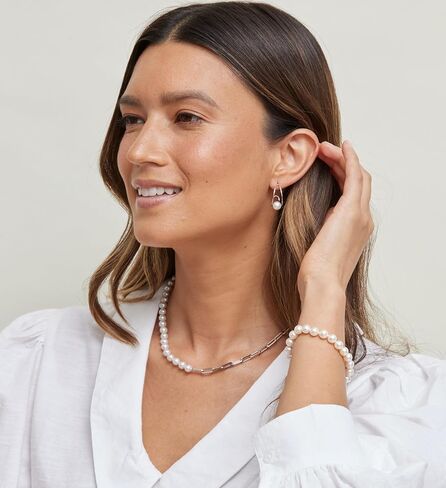 سوار لؤلؤ المياه العذبة الأبيض من The Pearl Source للنساء - سوار اللؤلؤ المستزرع من الفضة الإسترليني 925 مع اللؤلؤ المستنبت الأصلي، 7.0-7.5 ملم in Saudi Arabia