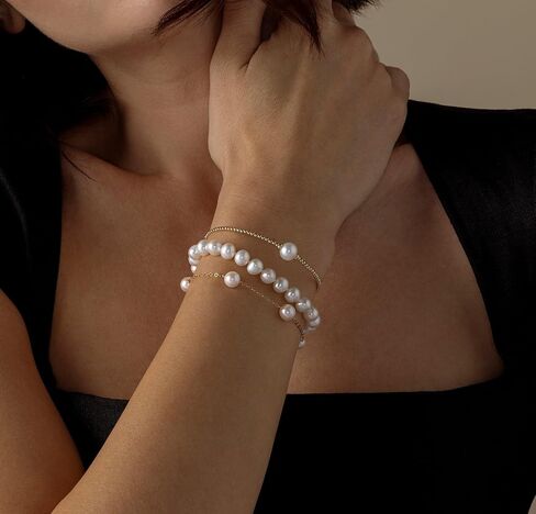 سوار لؤلؤ المياه العذبة الأبيض من The Pearl Source للنساء - سوار اللؤلؤ المستزرع من الفضة الإسترليني 925 مع اللؤلؤ المستنبت الأصلي، 7.0-7.5 ملم in Saudi Arabia