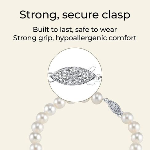 سوار لؤلؤ المياه العذبة الأبيض من The Pearl Source للنساء - سوار اللؤلؤ المستزرع من الفضة الإسترليني 925 مع اللؤلؤ المستنبت الأصلي، 7.0-7.5 ملم in Saudi Arabia