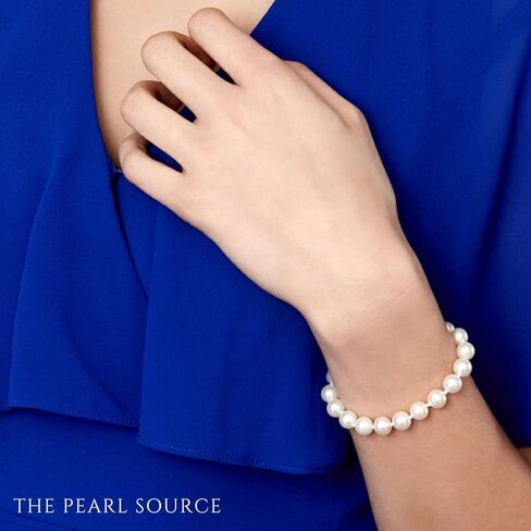 سوار لؤلؤ المياه العذبة الأبيض من The Pearl Source للنساء - سوار اللؤلؤ المستزرع من الفضة الإسترليني 925 مع اللؤلؤ المستنبت الأصلي، 7.0-7.5 ملم in Saudi Arabia
