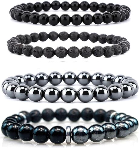 4 قطع سوار مطرز بالكريستال الطبيعي للنساء، 8 ملم أساور أحجار كريمة شبه ثمينة للشفاء 6 ملم خرز دائري ممتد لتخفيف التوتر والقلق سوار هدايا مجوهرات روحية in Kuwait