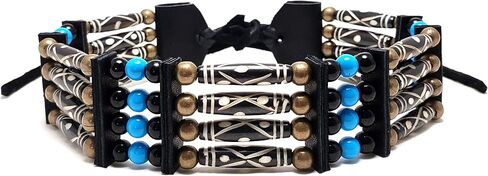 Traditional 4 Row Carved Buffalo Bone Hairpipe Beads Tribal Choker Necklace in Kuwait