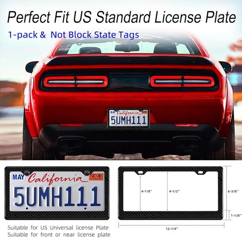 إطار لوحة ترخيص من ألياف الكربون الحقيقية، إطار من ألياف الكربون النقي بنسبة 100%، غطاء حامل لوحة ترخيص أسود مع براغي وأغطية مضادة للسرقة، وسادات مضادة للاهتزاز، (فتحتان من ألياف الكربون النقية) in Kuwait