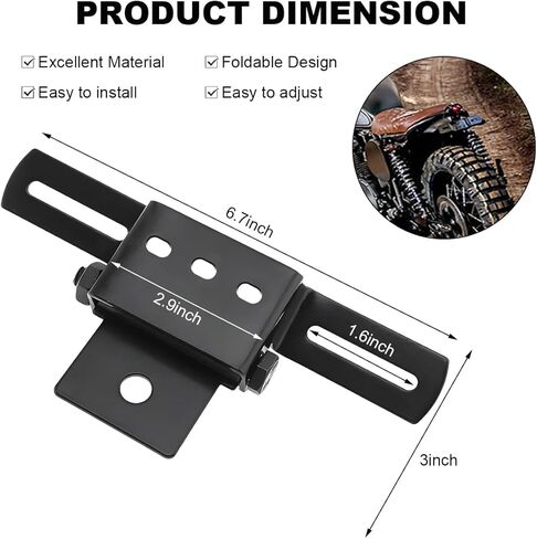 Motorcycle License Plate Bracket, Adjustable Fender Eliminator Turn Signal Light Bracket, Universal License Plate Holder with Light Mount for ATV Bike, Motorcycle Accessories (Black) in Saudi Arabia