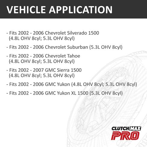 مجموعة القابض ClutchMaxPRO شديدة التحمل من OEM متوافقة مع 2002-2006 Chevy Silverado 1500 Suburban Tahoe GMC Yukon، Yukon XL 1500 2002-2007 Sierra 1500 4.8L 5.3L V8 (CP04182HD-CK) in Kuwait