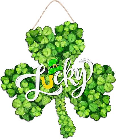 ديكورات عيد القديس باتريك إكليل باب شامروك خشبي للباب الأمامي علامة الحظ للترحيب، علامة تعليق ديكور مزرعة سانت باتريك في الهواء الطلق داخلي شامروك البرسيم الربيع ديكور جدار المنزل in Kuwait