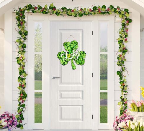 ديكورات عيد القديس باتريك إكليل باب شامروك خشبي للباب الأمامي علامة الحظ للترحيب، علامة تعليق ديكور مزرعة سانت باتريك في الهواء الطلق داخلي شامروك البرسيم الربيع ديكور جدار المنزل in Kuwait