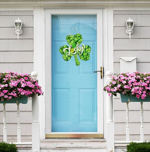 ديكورات عيد القديس باتريك إكليل باب شامروك خشبي للباب الأمامي علامة الحظ للترحيب، علامة تعليق ديكور مزرعة سانت باتريك في الهواء الطلق داخلي شامروك البرسيم الربيع ديكور جدار المنزل in Kuwait