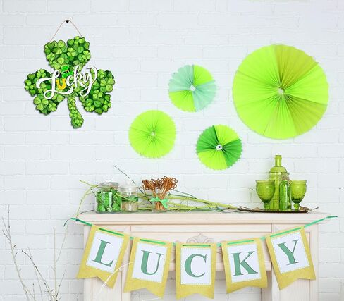 ديكورات عيد القديس باتريك إكليل باب شامروك خشبي للباب الأمامي علامة الحظ للترحيب، علامة تعليق ديكور مزرعة سانت باتريك في الهواء الطلق داخلي شامروك البرسيم الربيع ديكور جدار المنزل in Kuwait