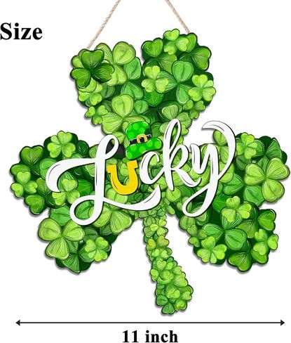 ديكورات عيد القديس باتريك إكليل باب شامروك خشبي للباب الأمامي علامة الحظ للترحيب، علامة تعليق ديكور مزرعة سانت باتريك في الهواء الطلق داخلي شامروك البرسيم الربيع ديكور جدار المنزل in Kuwait