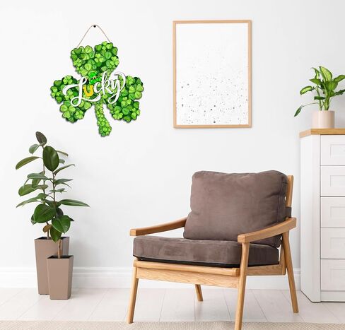 ديكورات عيد القديس باتريك إكليل باب شامروك خشبي للباب الأمامي علامة الحظ للترحيب، علامة تعليق ديكور مزرعة سانت باتريك في الهواء الطلق داخلي شامروك البرسيم الربيع ديكور جدار المنزل in Kuwait