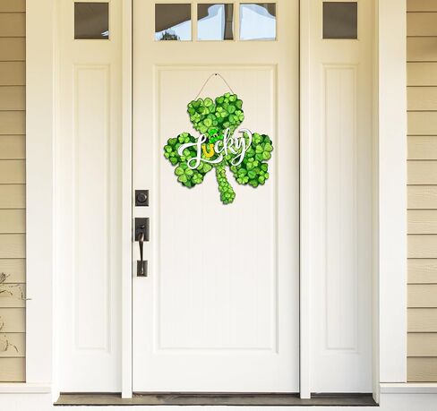 ديكورات عيد القديس باتريك إكليل باب شامروك خشبي للباب الأمامي علامة الحظ للترحيب، علامة تعليق ديكور مزرعة سانت باتريك في الهواء الطلق داخلي شامروك البرسيم الربيع ديكور جدار المنزل in Kuwait