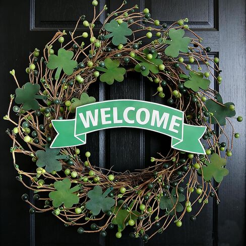 20 Inch St. Patrick's Day Wreath for Front Door, Lucky Shamrock Leaves Green Berries Wreath for Indoor Outdoor, St. Patrick Door Decoration Wreath in Saudi Arabia