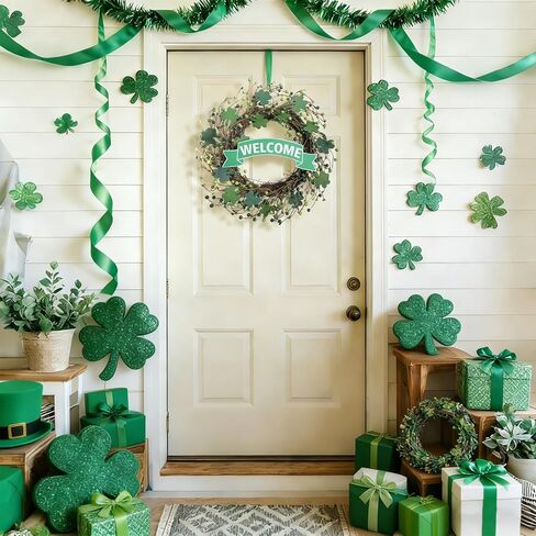 20 Inch St. Patrick's Day Wreath for Front Door, Lucky Shamrock Leaves Green Berries Wreath for Indoor Outdoor, St. Patrick Door Decoration Wreath in Saudi Arabia