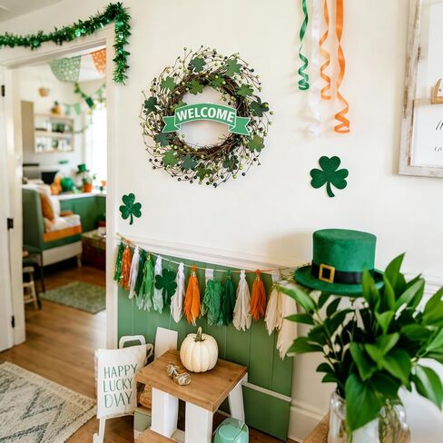 20 Inch St. Patrick's Day Wreath for Front Door, Lucky Shamrock Leaves Green Berries Wreath for Indoor Outdoor, St. Patrick Door Decoration Wreath in Saudi Arabia