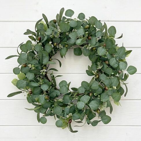 24 Inch Eucalyptus Wreath for Front Door, Large Artificial Greenery Wreaths with Olive Leaves and Berries, Farmhouse Spring Summer Decor for Porch, Wall, Window, All Season in Saudi Arabia