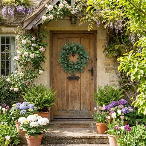 24 Inch Eucalyptus Wreath for Front Door, Large Artificial Greenery Wreaths with Olive Leaves and Berries, Farmhouse Spring Summer Decor for Porch, Wall, Window, All Season in Saudi Arabia