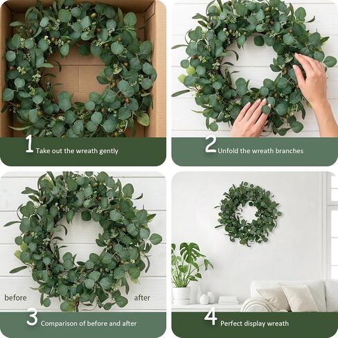 24 Inch Eucalyptus Wreath for Front Door, Large Artificial Greenery Wreaths with Olive Leaves and Berries, Farmhouse Spring Summer Decor for Porch, Wall, Window, All Season in Saudi Arabia