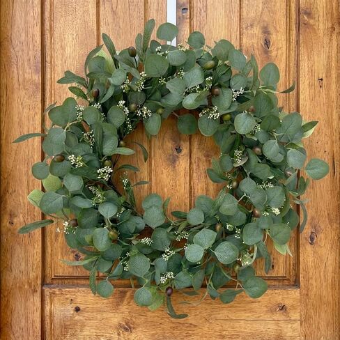 24 Inch Eucalyptus Wreath for Front Door, Large Artificial Greenery Wreaths with Olive Leaves and Berries, Farmhouse Spring Summer Decor for Porch, Wall, Window, All Season in Saudi Arabia