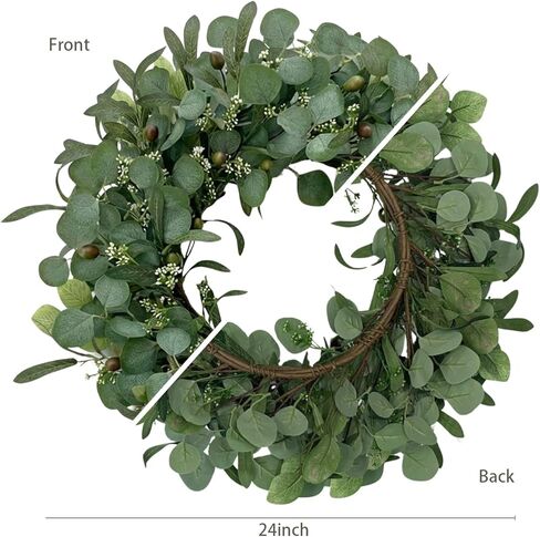 24 Inch Eucalyptus Wreath for Front Door, Large Artificial Greenery Wreaths with Olive Leaves and Berries, Farmhouse Spring Summer Decor for Porch, Wall, Window, All Season in Saudi Arabia