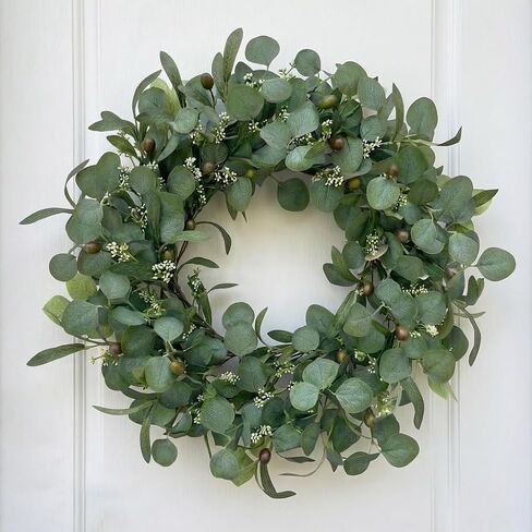24 Inch Eucalyptus Wreath for Front Door, Large Artificial Greenery Wreaths with Olive Leaves and Berries, Farmhouse Spring Summer Decor for Porch, Wall, Window, All Season in Saudi Arabia