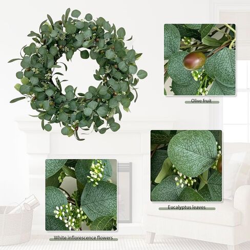 24 Inch Eucalyptus Wreath for Front Door, Large Artificial Greenery Wreaths with Olive Leaves and Berries, Farmhouse Spring Summer Decor for Porch, Wall, Window, All Season in Saudi Arabia
