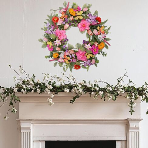 إكليل ربيعي 20 بوصة للباب الأمامي إكليل الصيف توليب لديكورات الربيع ديكور المنزل وعطلات المزرعة والزفاف in Kuwait