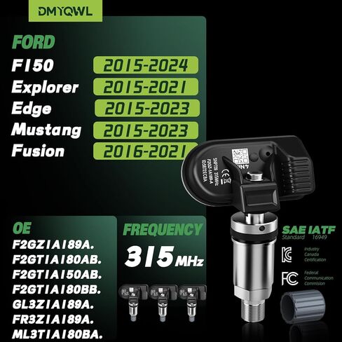 TPMS مبرمج مسبقًا 315 ميجا هرتز متوافق مع Ford F150 (2015-2024)|Explorer (2016-2021)|Mustang (2015-2023) مستشعر مراقبة ضغط الإطارات، OE:F2GZ1A189A (مجموعة من 4) in Kuwait