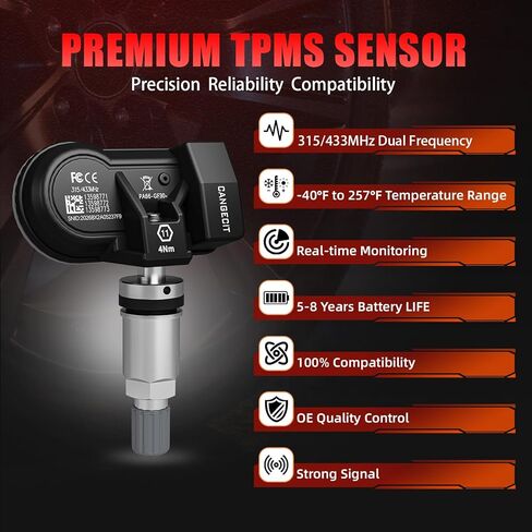 مجموعة مستشعر TPMS مبرمجة مسبقًا 315/433 ميجاهرتز مكونة من 4 قطع تناسب تشيفي سيلفرادو، جي إم سي سييرا، تاهو، سوبربان، يوكون، إسكاليد، ترافيرس، إكوينوكس، أكاديا، كولورادو | أو #13528563 13598773 in Kuwait