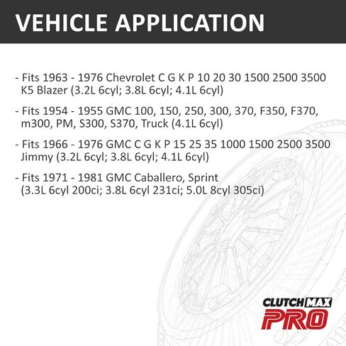 ClutchMaxPRO Heavy Duty OEM Clutch Kit Compatible with 1954-1981 Chevy GMC C G K P 10 20 30 1500 2500 3500 15 25 35 1000 K5 Blazer Jimmy Pickup V6 3.2L 3.8L 4.1L (CP04022HD-CK) in Saudi Arabia