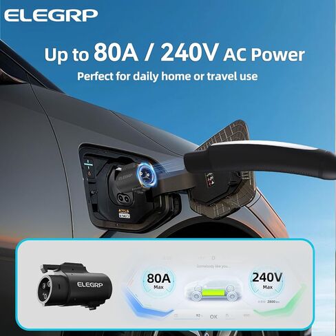 محول ELEGRP 80A Tesla إلى J1772، محول شاحن NACS إلى J1772 EV للشحن من المستوى 2، متوافق مع موصل Tesla عالي الطاقة، شاحن الوجهة، موصل الهاتف المحمول، مع حقيبة حمل in Kuwait