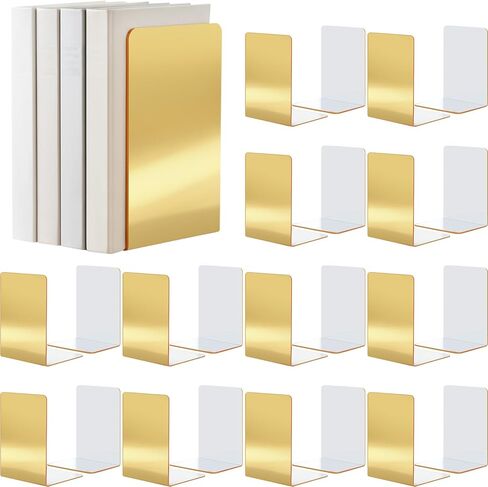 24 Pcs Acrylic Bookends Gold Book Ends for Shelves, Gold Organizer with Silicone Non-Slip Mats, Book Holder Stand Decorative, Stoppers for Heavy Duty Books, Cd, File, Video Games in Saudi Arabia