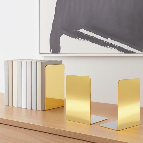 24 Pcs Acrylic Bookends Gold Book Ends for Shelves, Gold Organizer with Silicone Non-Slip Mats, Book Holder Stand Decorative, Stoppers for Heavy Duty Books, Cd, File, Video Games in Saudi Arabia