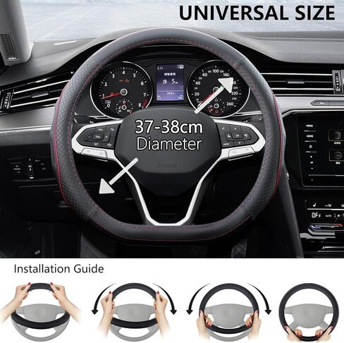 D-Type Design 14.5-15 inches Microfiber Leather car Steering Wheel Cover with Massage Function (Black with Red line) can be Used in New Energy Electric Vehicles in Saudi Arabia