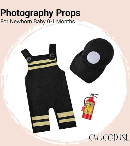 دعائم تصوير لحديثي الولادة | زي رجل إطفاء حديثي الولادة - زي التقاط الصور للأطفال مع قبعة ودعامة طفاية حريق in Kuwait