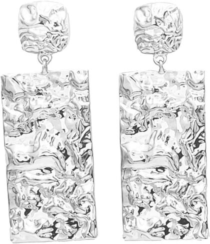 Rosemarie & Jubalee Women's Chic Long Statement Chunky Nugget Textured Metal Clip On Style Earrings, 3.25" in Saudi Arabia