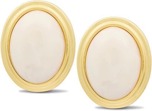 Layered Maeve 18k Gold Plated Clip-On Earrings for Women – Large Oval Natural Cream Opal Statement Studs – Non-Pierced Vintage Style Jewelry in Saudi Arabia