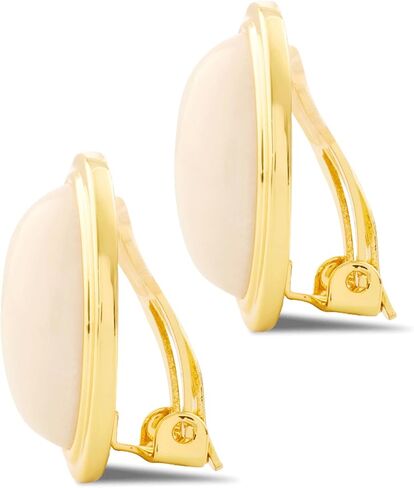 Layered Maeve 18k Gold Plated Clip-On Earrings for Women – Large Oval Natural Cream Opal Statement Studs – Non-Pierced Vintage Style Jewelry in Saudi Arabia